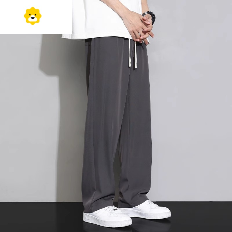 fishbasket冰丝阔腿裤男生2024季潮流新款男士休闲长裤运动宽松直筒