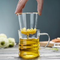 青苹果耐热玻璃杯 380ml办公室茶杯杯茶水分离泡茶杯带把盖花茶杯家用杯子 情侣杯过滤透明花茶杯玻璃水杯