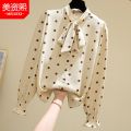 春秋雪纺衬衫气质时尚波点宽松韩范大码胖MM显瘦上衣 杏色 M【建议95-105斤左右】