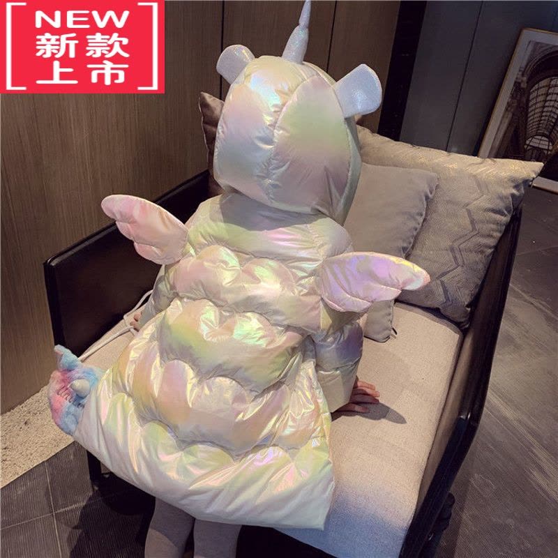 可莉允女童冬季翅膀棉服2022新洋气加厚独角兽外套宝宝炫彩免洗羽绒棉衣图片