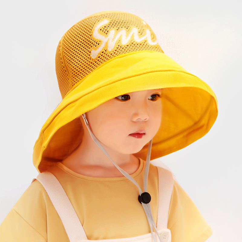 新品直营儿童帽子遮阳帽防晒夏天薄款透气网面男童渔夫帽大帽檐太阳帽