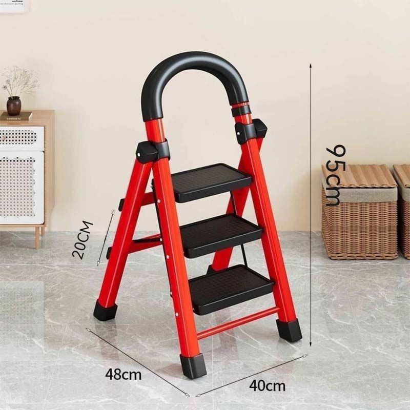 家用折叠梯特厚碳钢人字梯室内伸缩步梯红色6步高清大图