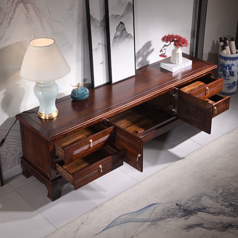 青木川 新中式仿古典实木电视柜落地2025新款小户型客厅农村家用乌金木雕花成品整装矮柜储物柜影视柜视听柜图片