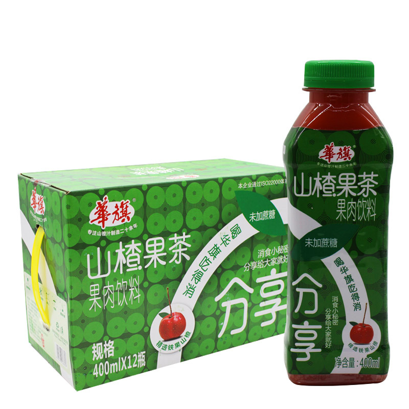 华旗 无糖 山楂果茶 果肉果汁饮料 400ml*12整箱装