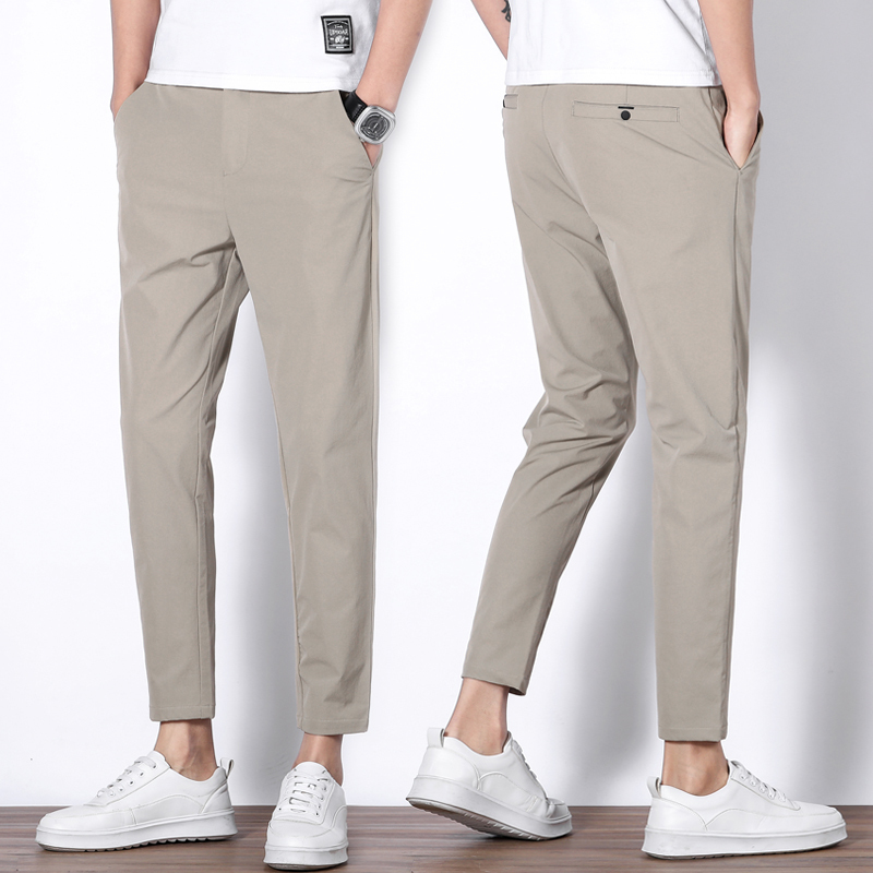 罗蒙冰丝裤子男夏季薄款修身弹力九分裤休闲裤2022年百搭直筒西裤