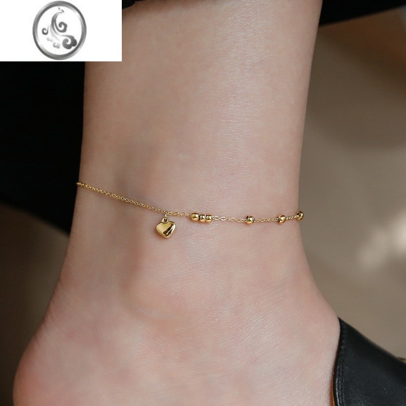 jimi精致轻奢迷你爱心珠珠脚链女设计感高级简约冷淡风镀金七夕