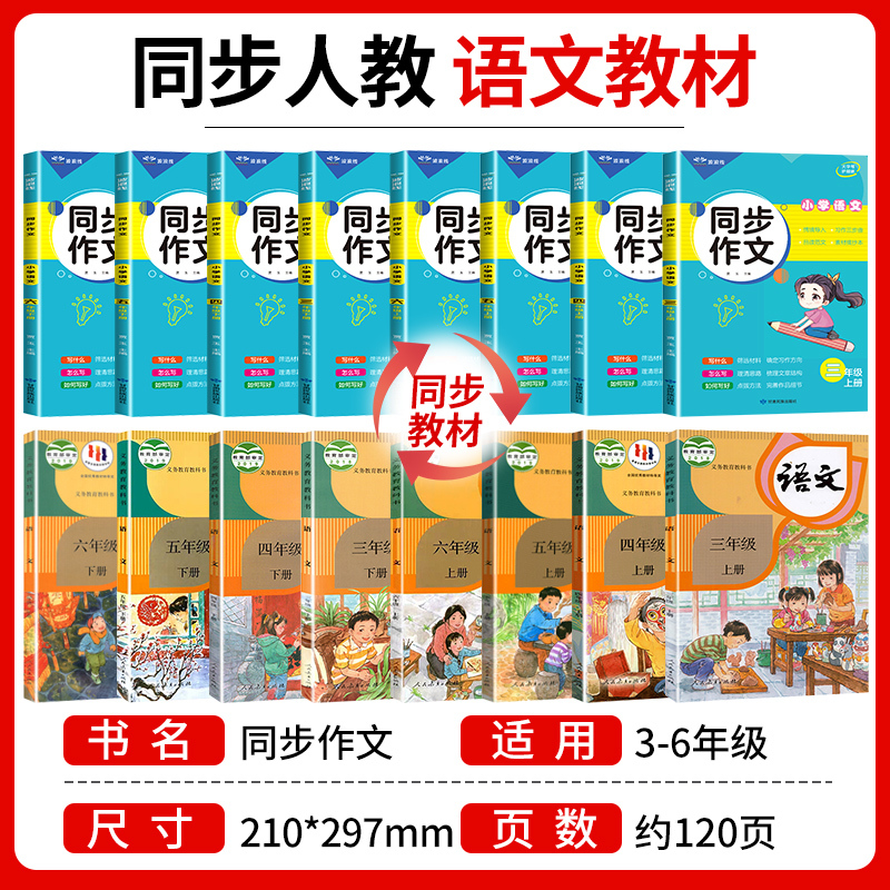 同步作文+阅读理解(下册) 小学六年级 [正版]2023新 小学生同步作文三年级上册四年级五六年级上下册人教版语文阅读理