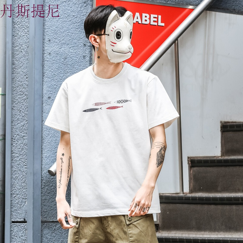 东京衣柜男装夏季新款原创素描印花宽松休闲短袖T恤学生潮流体恤白色