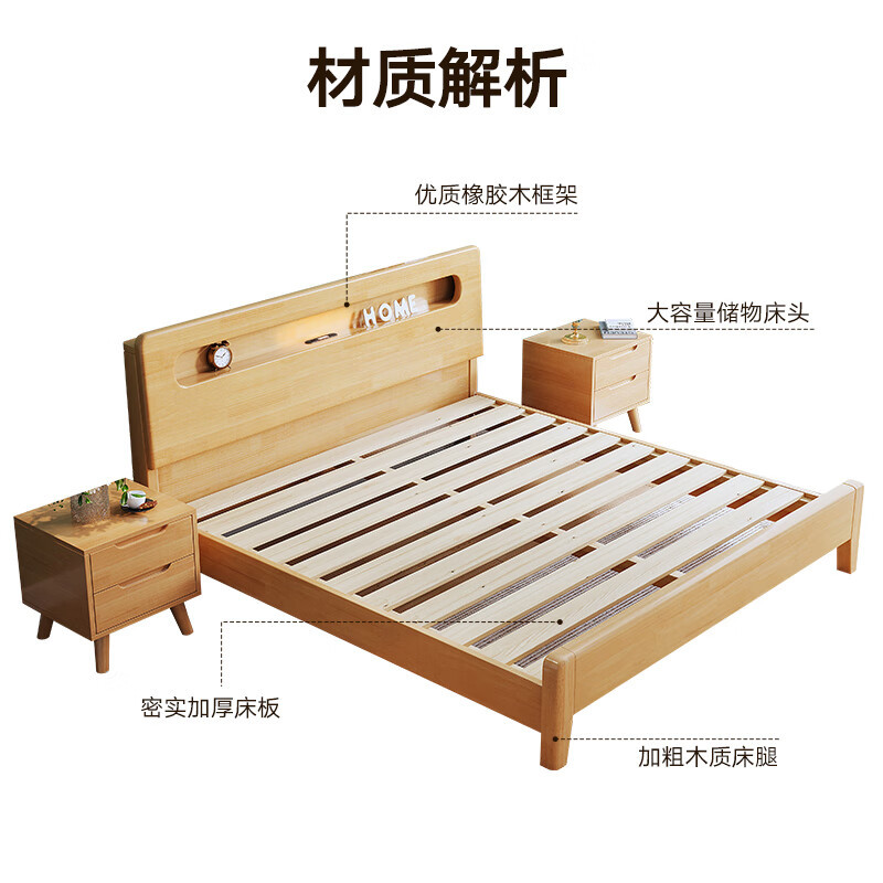 域赢实木床现代简约单人床卧室家用双人床日式简约公寓床15米单床