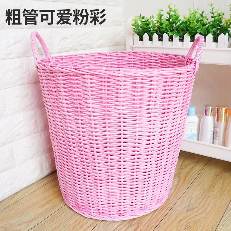 脏衣服收纳筐家用藤编篮子塑料编织篓洗衣桶玩具篮装放衣服的图片