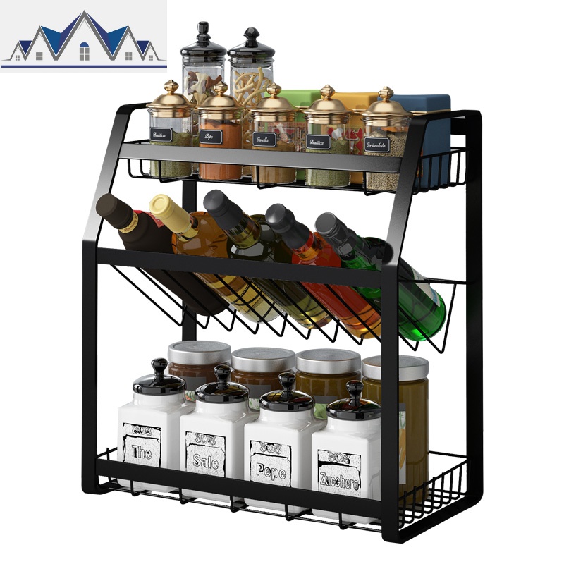 三层黑色厨房置物架2层调料架子壁挂调味架厨房收纳架刀架用品_367高清大图