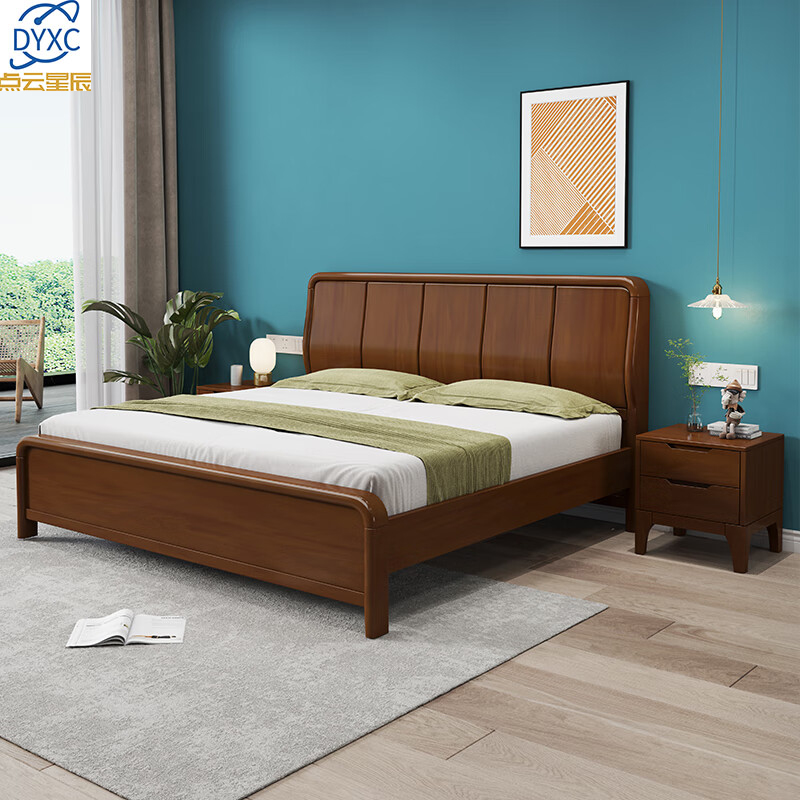 点云星辰北欧风格实木床双人床18米主卧婚床气压储物全实 单床备注颜色胡桃原木靠背 单床 1.2*2米框架结构/胡/原木色高清大图