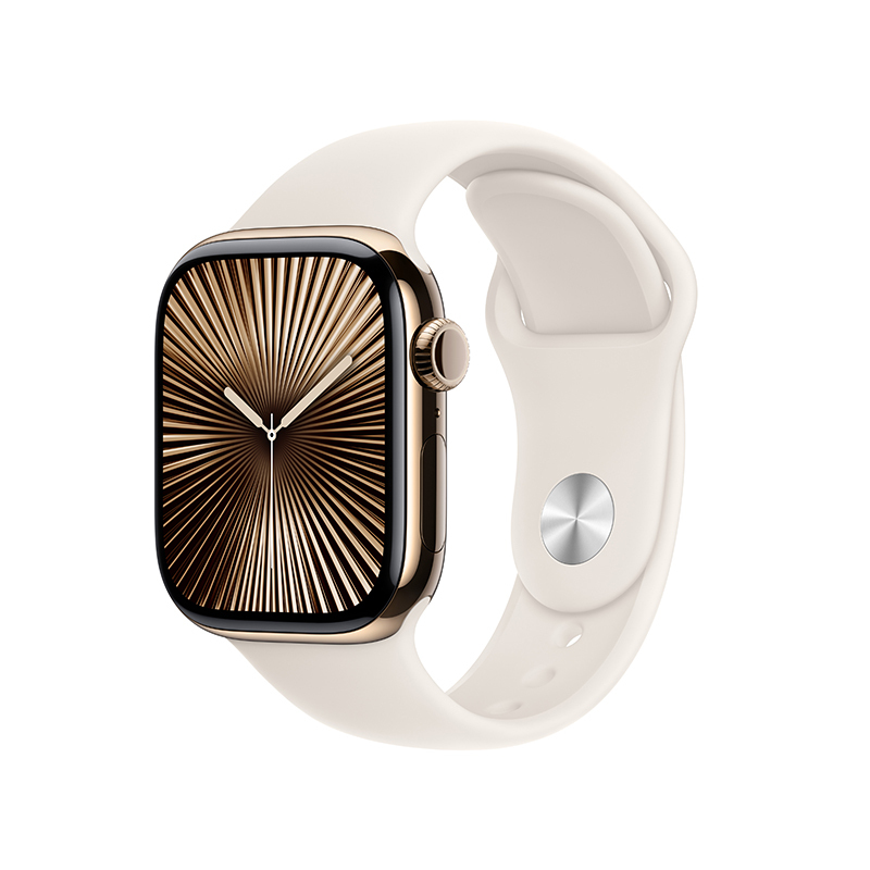 MX0A3CH/B Apple Watch S10 蜂窝 42 毫米金色钛金属表壳 星光色运动型表带-S/M