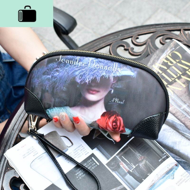 韩版彩绘女手拿包大容量手包涂鸦手抓包韩版印花手机贝壳小包钱包NEW LAKE 玫瑰女孩