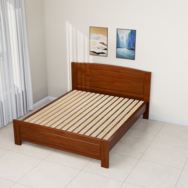 臻远ZY5062705 实木环保漆家具 实木双人床 1.8米 胡桃色高清大图