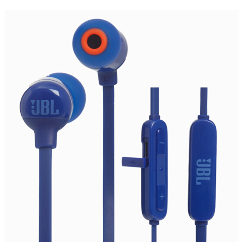 JBL T110BT 运动蓝牙耳机无线跑步入耳塞式线控耳机低音挂耳式 蓝色高清大图