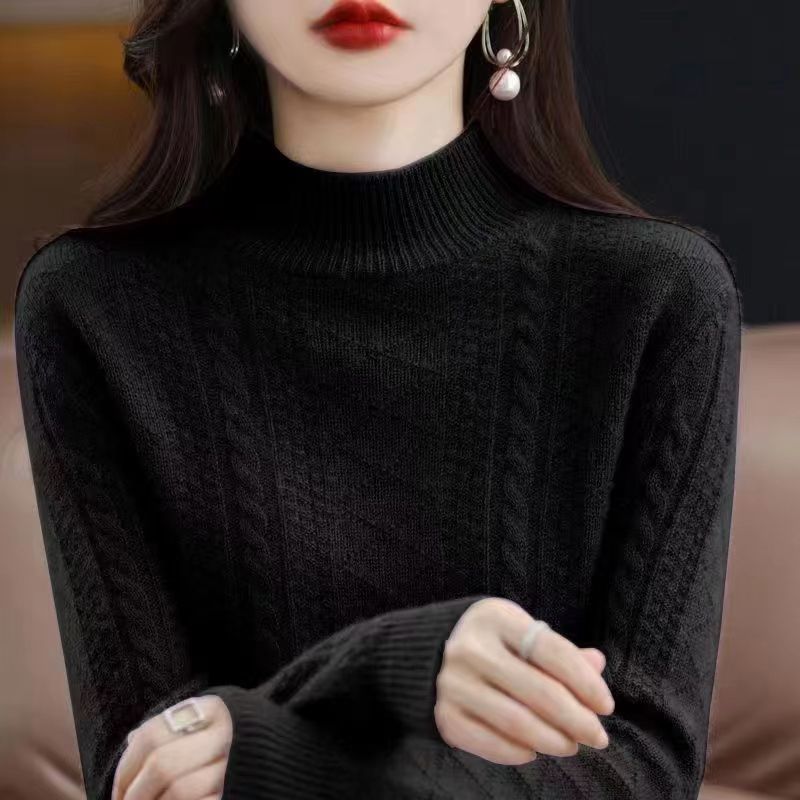 新款羊绒衫女半高领气质加厚保暖羊毛衫宽松打底衫女毛衣高清大图