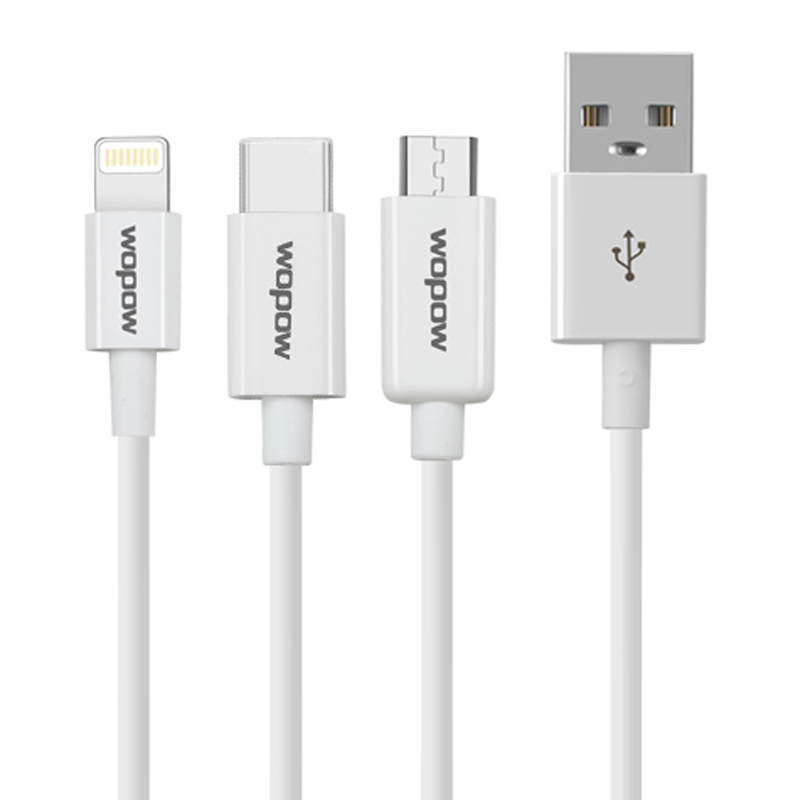 沃品(wopow)·LC806 1米iphone+Micro+Type-C三合一数据线-白色