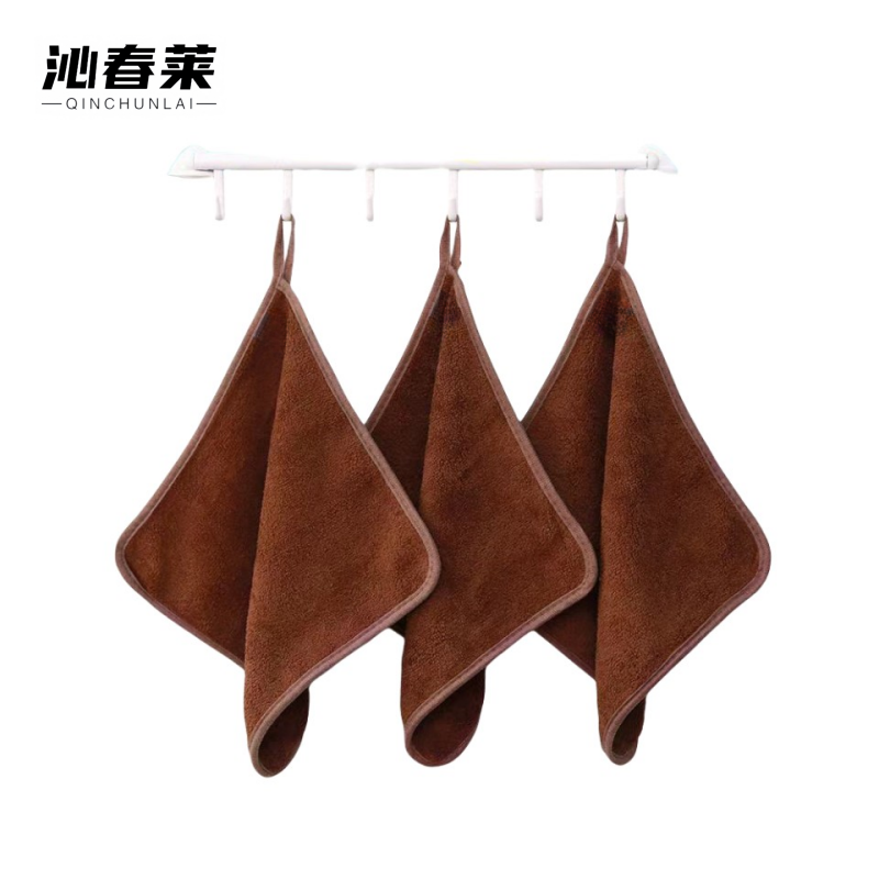 沁春莱加厚珊瑚绒抹布(咖啡色)30*30cm/条高清大图