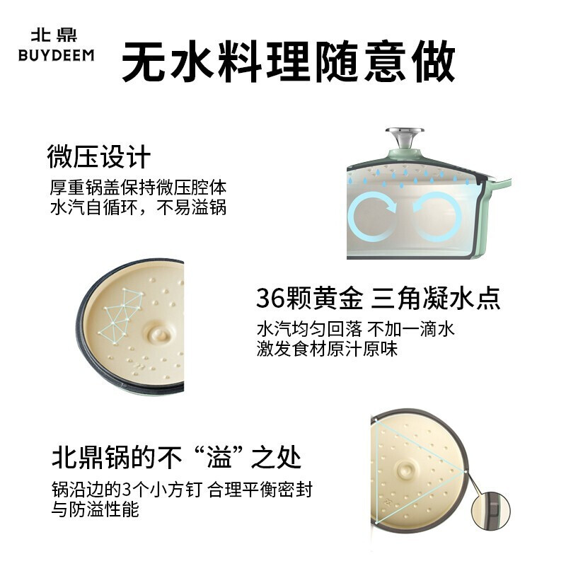 北鼎(Buydeem)珐琅锅铸铁锅汤锅家用煲汤电磁炉燃气灶通用搪瓷22cm焖炖锅杏仁白CP521高清大图