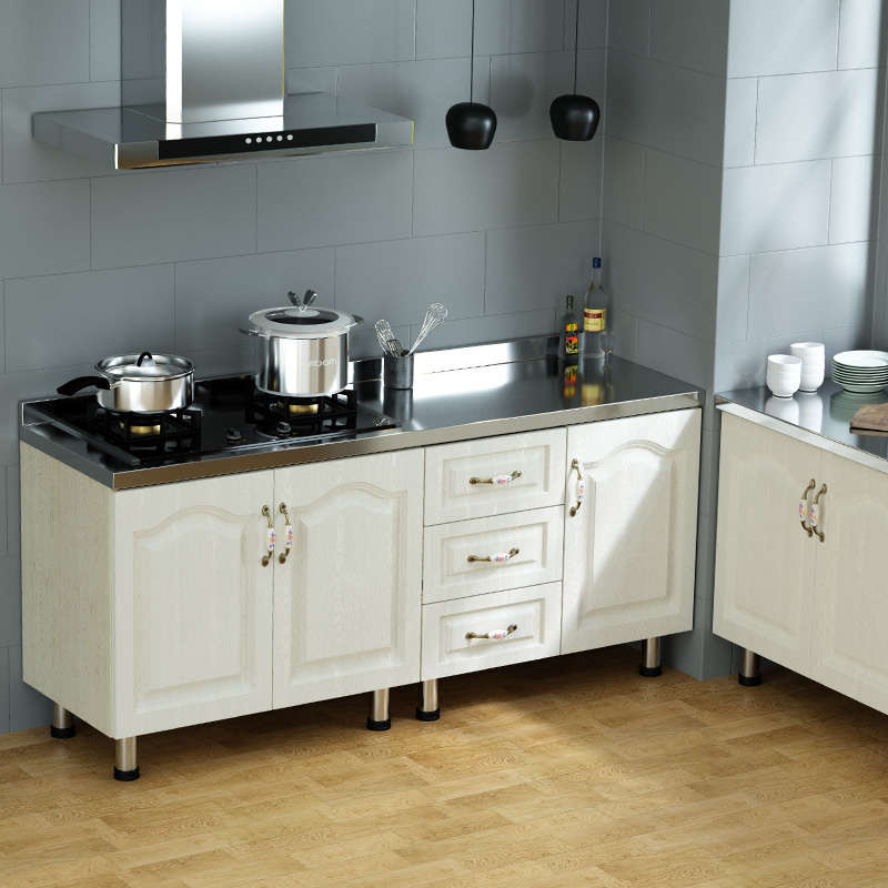 闪电客简易厨房灶台柜不锈钢水柜实木柜碗柜家用用橱柜