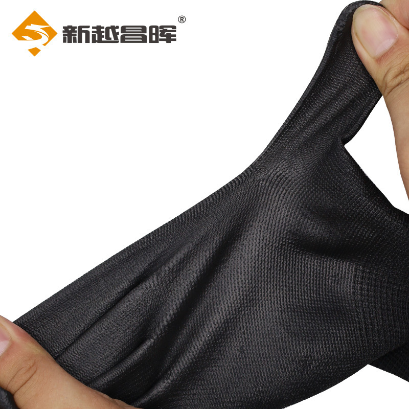 新越昌晖 PU尼龙涂掌劳保手套 耐磨涂层防滑透气 工地工作干活 PU508 黑色60副/L码