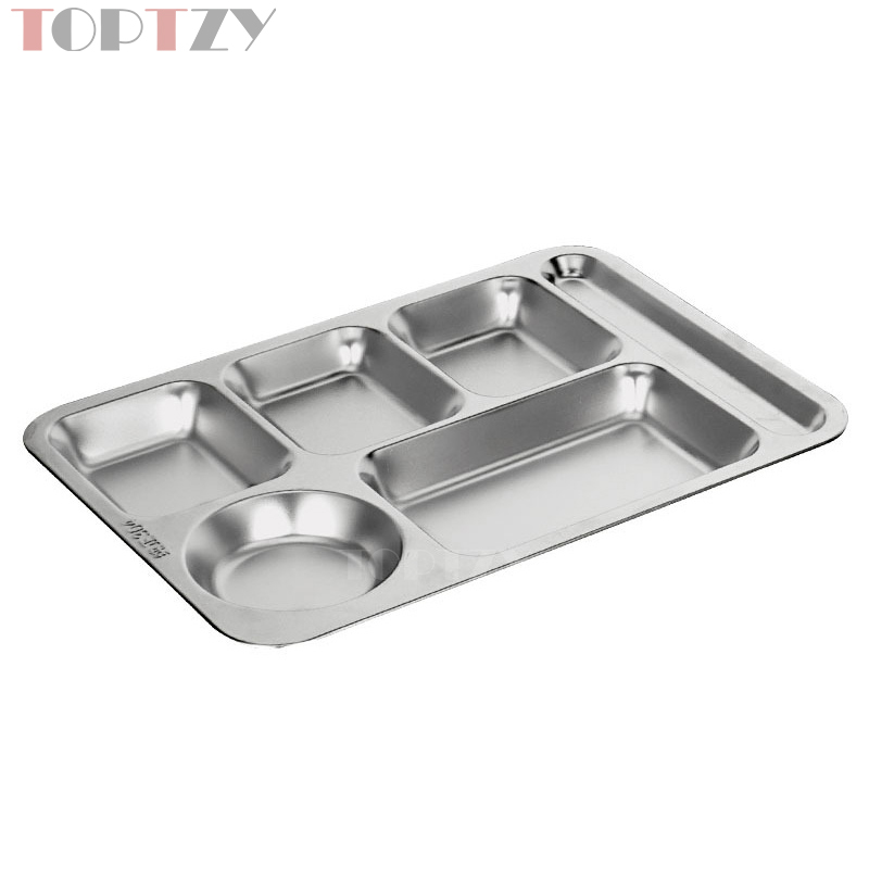 toptzy TZ5071743 304不锈钢餐盘学校食堂饭盘快餐盘 中圆五格(带筷位)