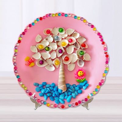 创意贝壳粘贴画手工diy海螺彩石海沙材料包儿童幼儿园圆盘画礼物花树