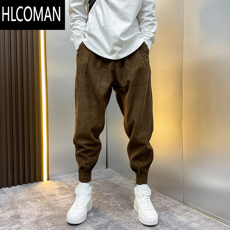 HLCOMAN裤子男潮牌男裤加绒冬季束脚裤痞帅哈伦裤灯芯绒休闲裤男士长裤子