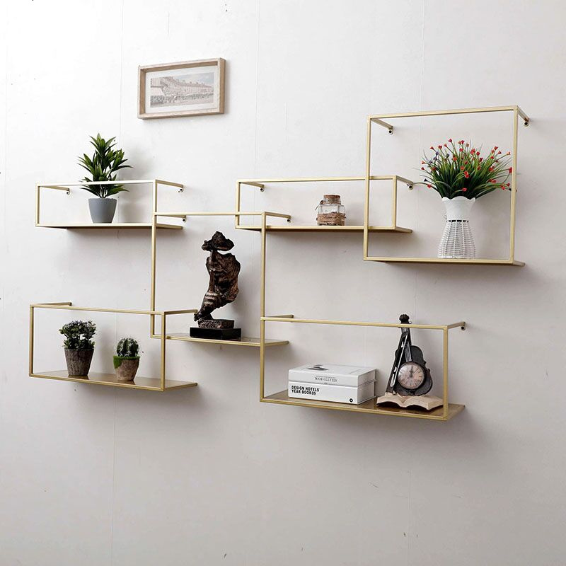 北欧挂墙书架装饰架金色简约客厅墙上置物架创意电视机背景墙壁挂