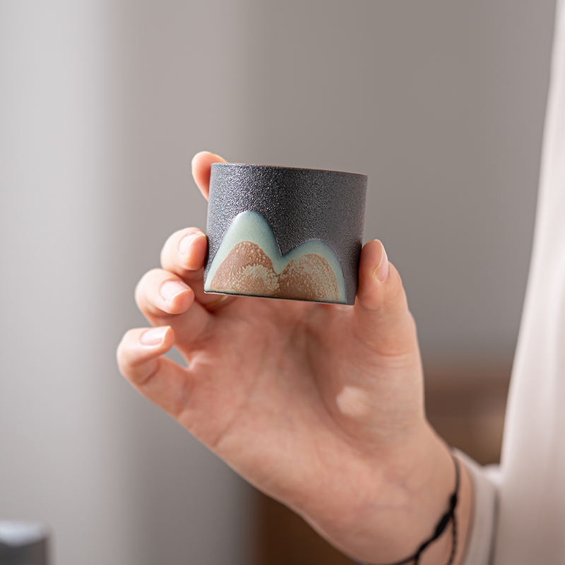 苏氏陶瓷(SUSHI CERAMICS)手绘釉画彩千里江山四色杯行云壶套装禅黑文创伴手礼套组