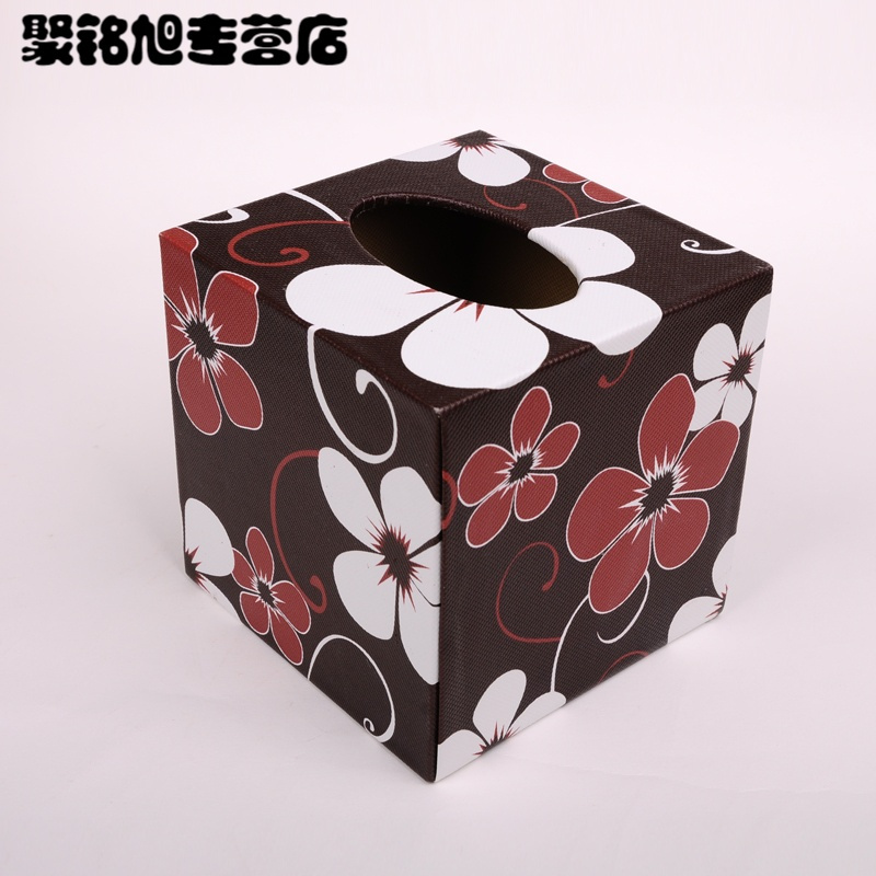 欧式时尚卷纸盒正方形纸巾盒客厅皮革纸盒办公室抽纸盒-银色祥云