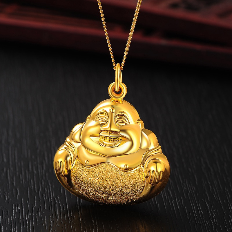 老庙黄金黄金吊坠足金999钉砂空心弥勒佛金吊坠视频