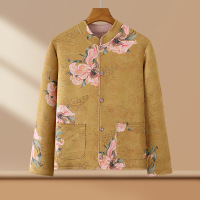 古风妈妈装棉衣外套时尚靓丽女装中老年人国风衣服冬装棉服年 5XL（建议140-155斤） 黄色棉衣