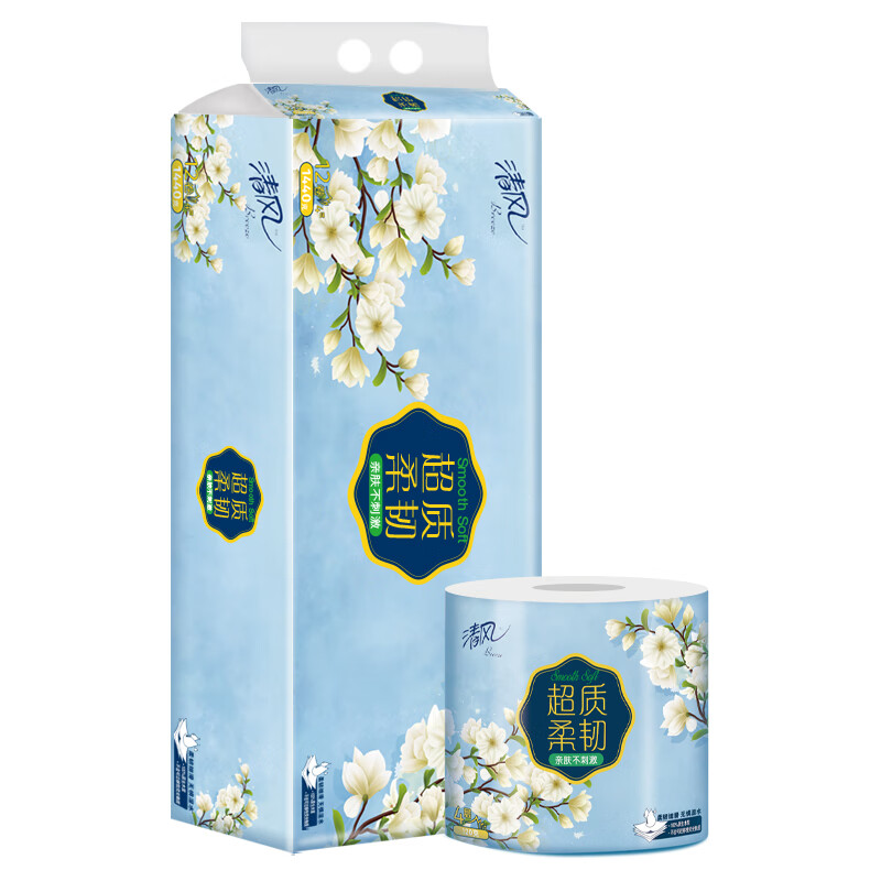 清风超质柔韧4层120克/卷 12卷/提*2提 卷纸