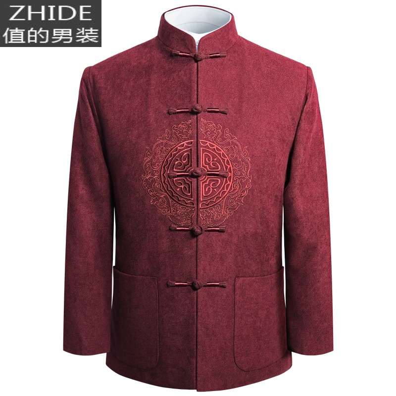 suntek唐装男春秋中老年外套宽松中国风男装爷爷中式祝寿婚礼服情侣