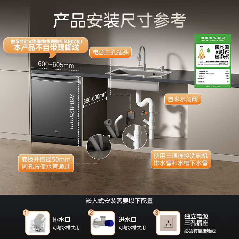美的(Midea)独立式安装洗碗机GX1000Max-D 升级17套+2大容量 变频五臂飓风洗 105℃热风烘干四星消毒高清大图
