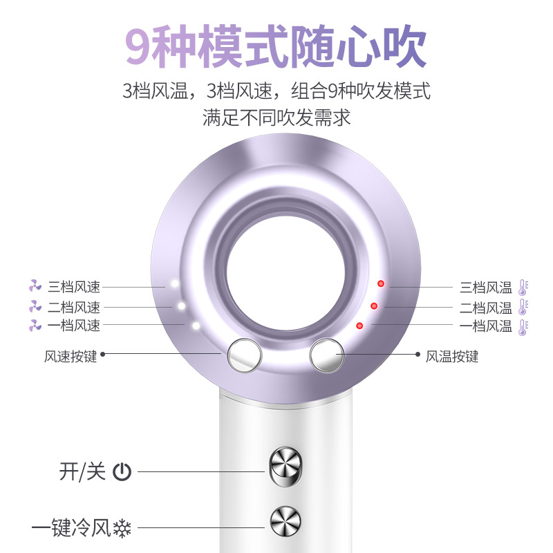XIAOYA高速11万转电吹风机速干家用无叶大风力低音大功率恒温风筒高清大图
