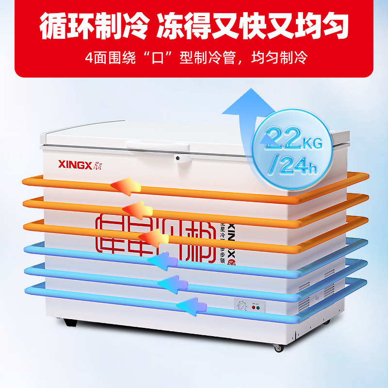 星星(XINGX) BD/BC-305E 305升 家用商用大冰柜 顶开门 冷藏冷冻转换柜 强效压缩机 卧式冷柜