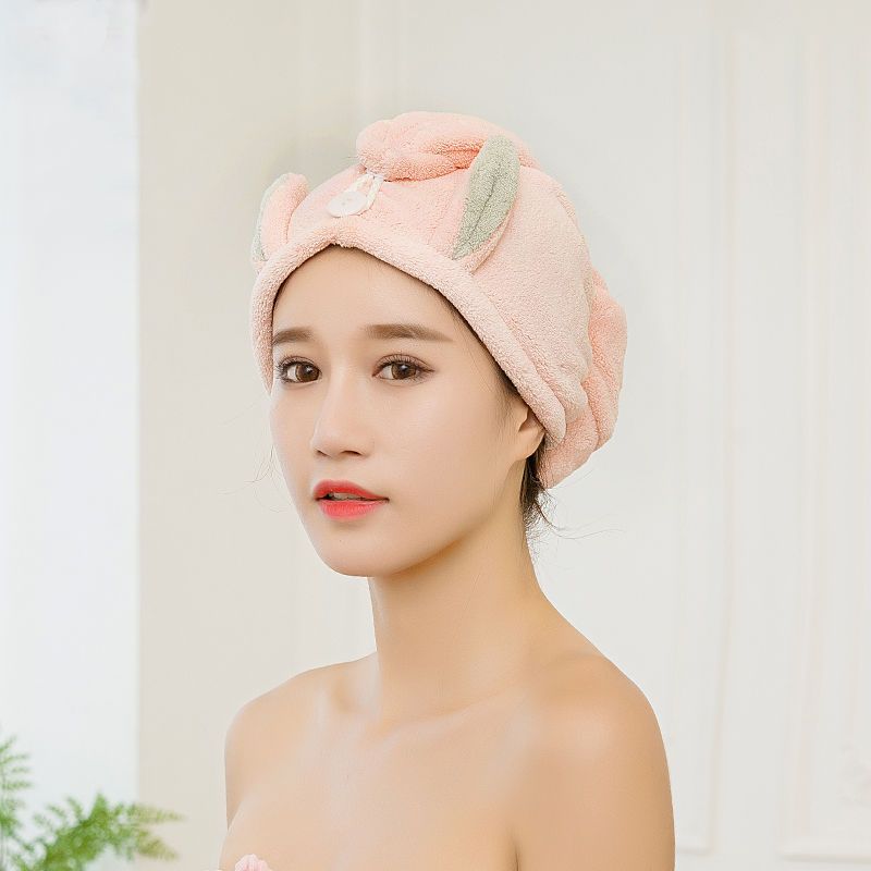 干发巾可爱兔耳朵浴帽加厚吸水少女心干发神器速干毛巾女|卡其 套头