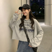 薄款卫衣女秋季新款韩版学生短款上衣连帽外套潮女装 M 灰色