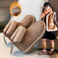 冬季新款儿童棉鞋男童女童时尚短靴学生加绒加厚时尚女孩棉靴 29码（内长约17.6cm） 卡其色