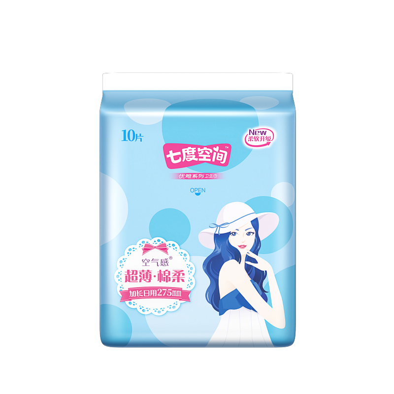 七度空间优雅系列超薄夜用卫生巾QUC8210(箱装)275mm10片*24包 新老包装随机高清大图