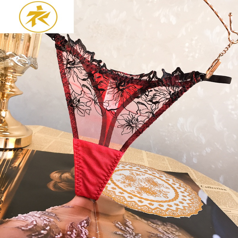 ideamini欧美网纱刺绣丁字裤女蕾丝女裤女性感可调节低腰迷人透视诱惑