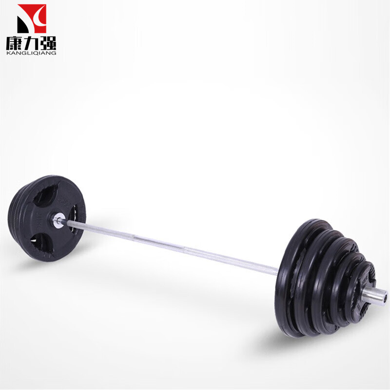 康力强卧推包胶杠铃套装 奥杆铸铁举重杠铃男士健身器材套装 1.5米奥杆+60公斤片
