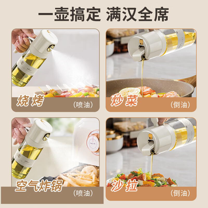 小熊(bear)喷倒一体油壶 喷油壶 调料瓶 高硼硅 玻璃厨房酱油瓶550ml CX-W0086高清大图