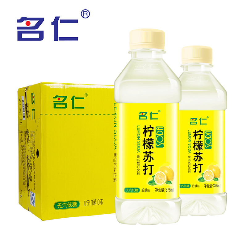 名仁苏打水柠檬苏打水饮料375ml*24瓶 无汽低糖柠檬味