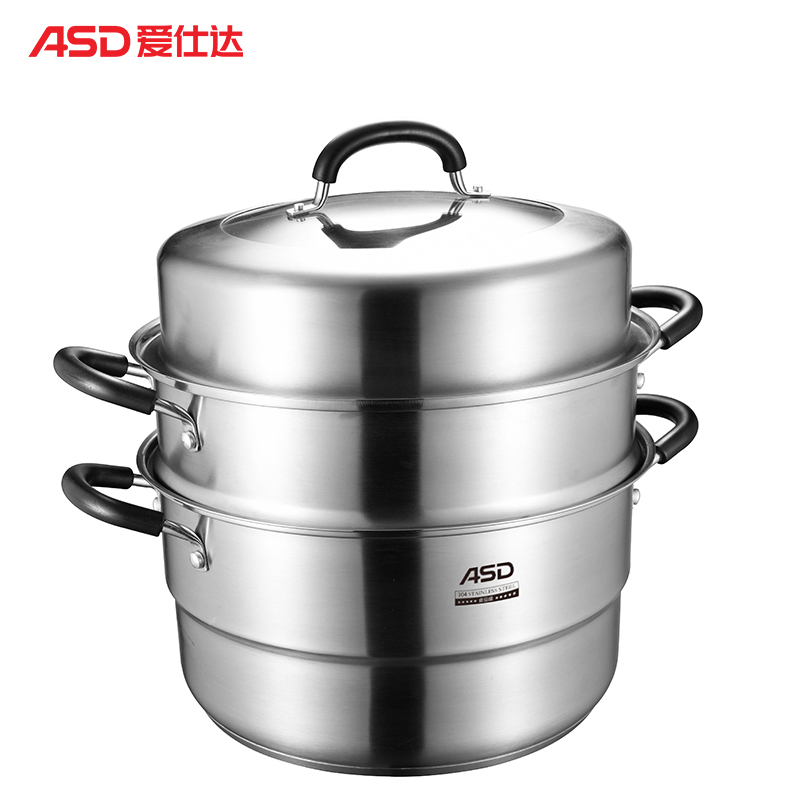爱仕达(ASD)蒸锅 34CM复合底304不锈钢蒸锅 三层大容量蒸锅锅具JX1534K 带蒸笼蒸屉高清大图