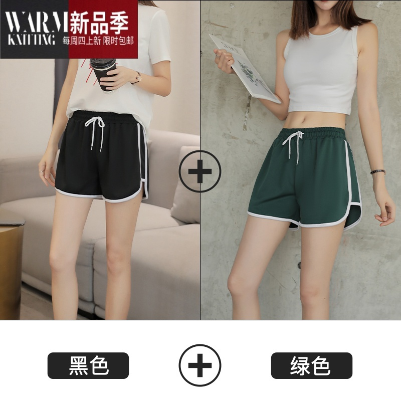 shanchao黑色运动短裤女夏季外穿宽松休闲阔腿高腰ins潮大码睡裤跑步