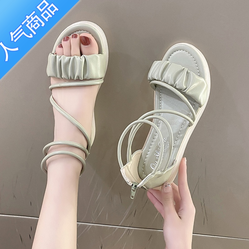 SUNTEK时尚仙女风凉鞋女夏季2023新款韩版软底一字式扣带配裙子平K鞋K高清大图